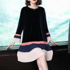 Pleated Panel Long-sleeve A-line Dress