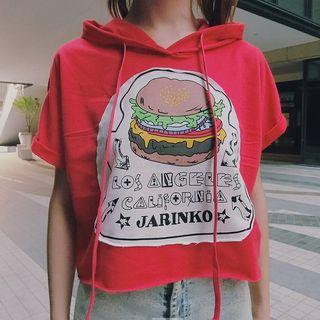 Short-sleeve Hooded Printed T-shirt
