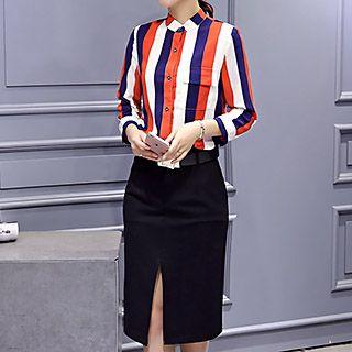 Set: Striped Shirt + Pencil Skirt