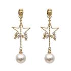 Faux Pearl Alloy Star Dangle Earring 1 Pair - Silver Needle - As Shown In Figure - One Size