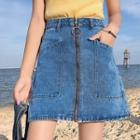 A-line Mini Zip Denim Skirt