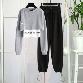 Mock Two-piece Lettering Sweatshirt / Sweatpants / Set