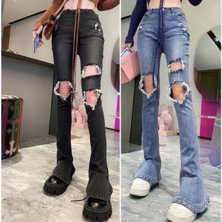 High Waist Distressed Boot Cut Jeans