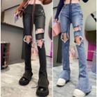 High Waist Distressed Boot Cut Jeans