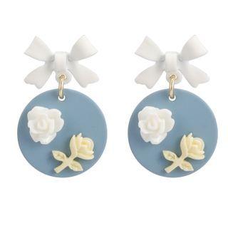 Bow Rose Disc Alloy Dangle Earring