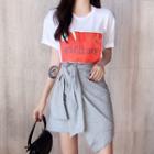 Short-sleeve T-shirt / Asymmetric Mini Skirt
