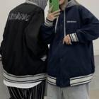 Couple Matching Lettering Hooded Button-up Jacket