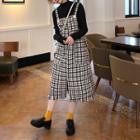 Set: Mock-turtleneck Knit Top + Fringed Tweed Midi Pinafore Dress