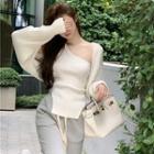 One-shoulder Tank Top / Long-sleeve Shrug / Wide-leg Pants