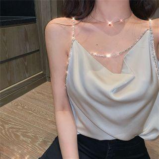 Spaghetti Strap Rhinestone Draped Top