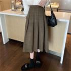 Plaid Midi A-line Skirt Plaid - Green & Coffee - One Size