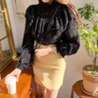 Mock-neck Frill-trim Fluffy Blouse