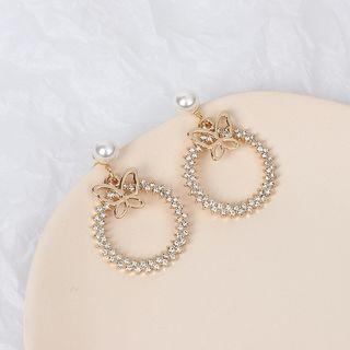 Faux Pearl Rhinestone Hoop Dangle Earring Gold - One Size