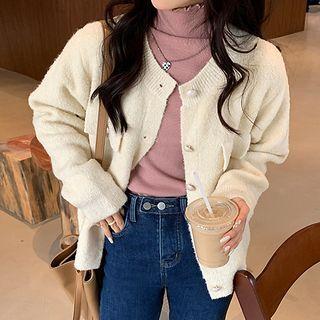 Button Detail Round Neck Cardigan