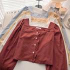 Long-sleeve Square-neck Ruffle Trim Top