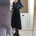 Set: Long-sleeve Print Shirt + Midi A-line Skirt
