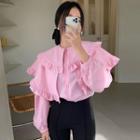 Layer Collar Ruffled Blouse Pink - One Size