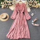 Puff-sleeve Plain A-line Maxi Dress