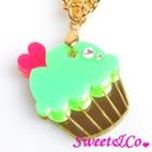Mini Green Cupcake Crystal Gold Necklace