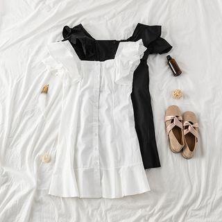 Off-shoulder Ruffled Plain Shift Dress
