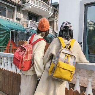 Cotton Plaid Panel Backpack