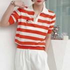 Striped Lapel Polo Top