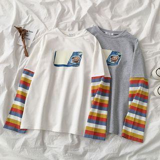 Striped Printed Long-sleeve T-shirt