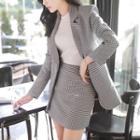 Set: One-button Gingham Wool Blend Blazer + Mini Skirt