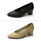 Block-heel Pointy Cowhide Pumps
