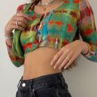 Long Sleeve Tie-dyed Button-up Crop Top