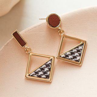 Houndstooth Fabric Alloy Square Dangle Earring 1 Pair - 925 Silver - One Size