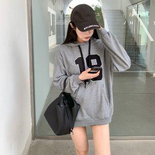 Number Print Hooded Sweatshirt Gray - One Size