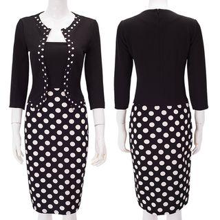 Mock Two Piece 3/4-sleeve Sheath Dress