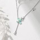 925 Sterling Silver Rhinestone Clover Pendant Necklace Green & Silver - One Size