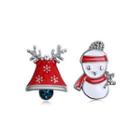 Fashion Romantic Christmas Snowman Bell Stud Earrings With Blue Cubic Zircon Silver - One Size