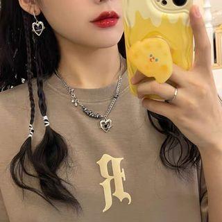 Heart Rhinestone Pendant Alloy Necklace / Dangle Earring