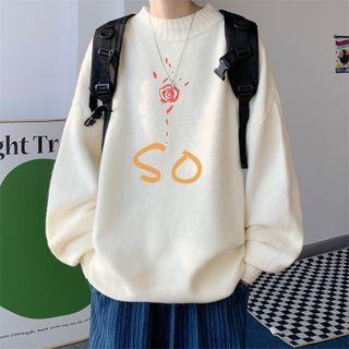 Lettering Rose Print Sweater