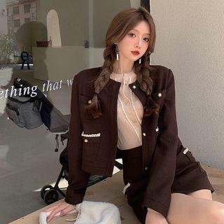Button-up Jacket / Button-up Knit Top / Mini Skirt