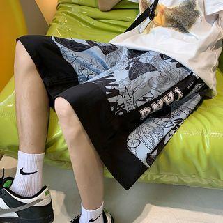 High-waist Lettering Printed Shorts