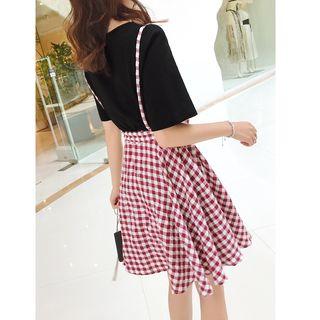 Plaid Panel Short Sleeve T-shirt Dress