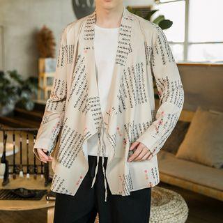 Chinese Character Print Tie-strap Jacket
