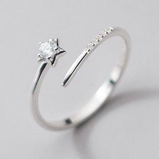 Rhinestone Star Ring 1 Pc - Rhinestone Star Open Ring - Silver - One Size
