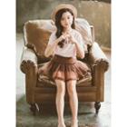 Family Matching Set: Short-sleeve Letter T-shirt + Mesh A-line Mini Skorts