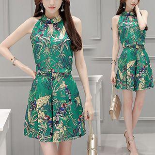 Set: Printed Halter Top + A-line Skirt