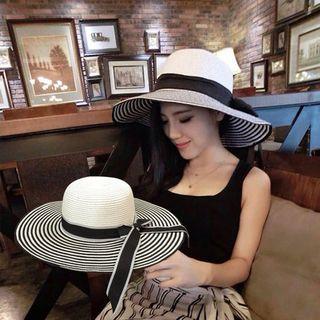 Stripe Bow Straw Sun Hat