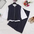 Set: 3/4-sleeve Plain Top + Sleeveless Zip Top + Midi Skirt