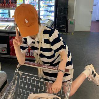 Polo Collar Striped Short-sleeve Dress