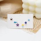 3 Pair Set : Asymmetrical Cartoon Resin Earring E3028 - 6 Pcs - Purple & Blue - One Size