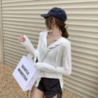 Plain Hooded Button-up Oversize Top