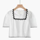 Lace Trim Short-sleeve Cropped Blouse White - One Size
